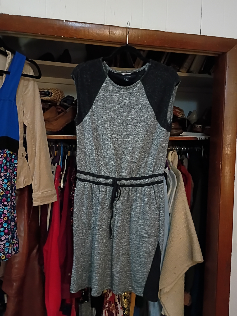 Tommy Hilfiger Gray and Black Midi Drawstring Dress